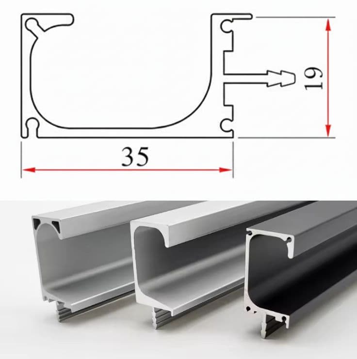 Aluminum 'G' Profile Handle Diagram & Finish Image