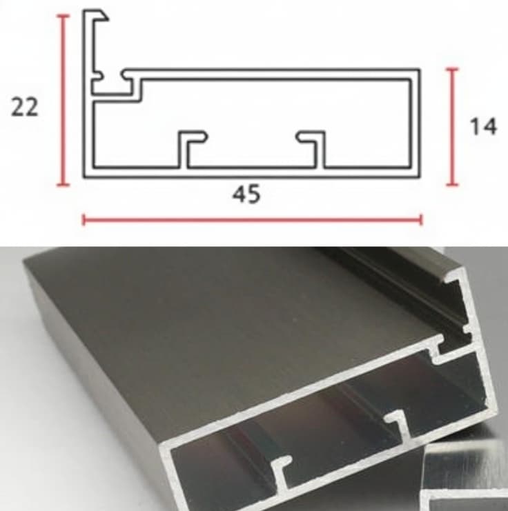 45mm Aluminium Profile Glass 4 & 5mm Diagram & Finish Image