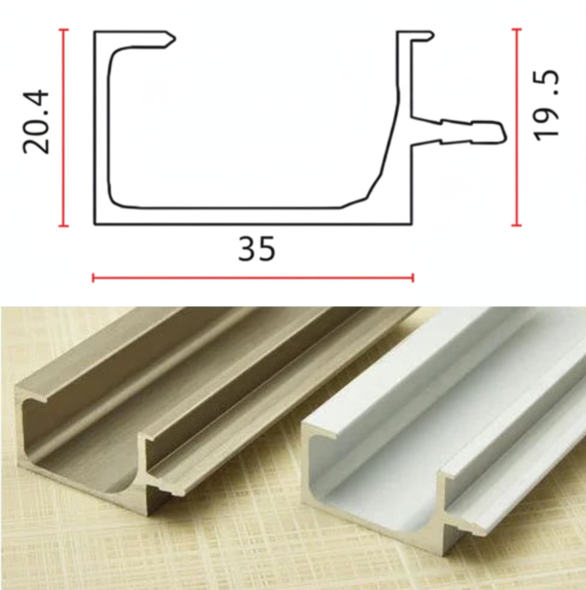 35 mm Aluminium Profile G Section Diagram & Finish Image